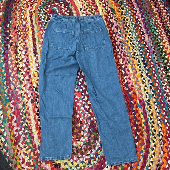 GAP Blue High Rise Elastic Drawstring Waist 100% Cotton Denim Trouser Pants - Picture 3 of 5